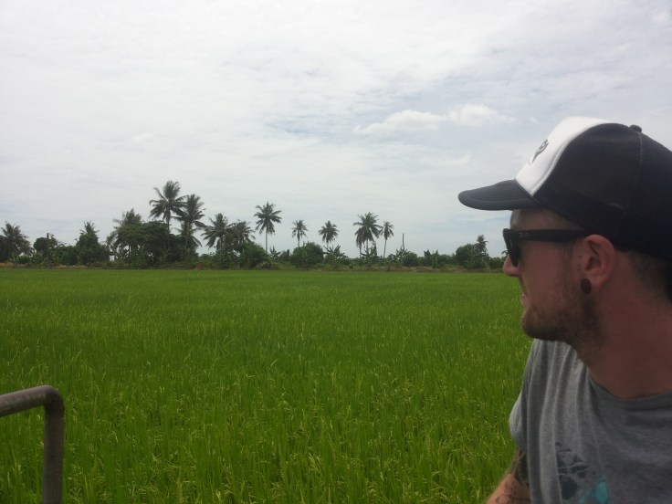 behalve vele soorten fruitbomenruitbomen bezit deze boer ook verschillende rijstvelden. De beste man is al 61, maar doet al het werk al jaren in z'n eentje...